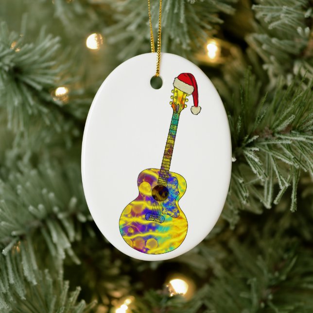 Festive Acoustic Guitar Funny Funky Psychedelic Ceramic Ornament (Tree)