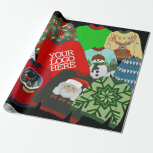 Festive Add Company Logo Ugly Christmas Sweater Wrapping Paper