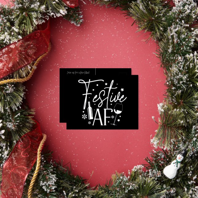 Festive AF Christmas Party Invitation Black White  (Insitu)