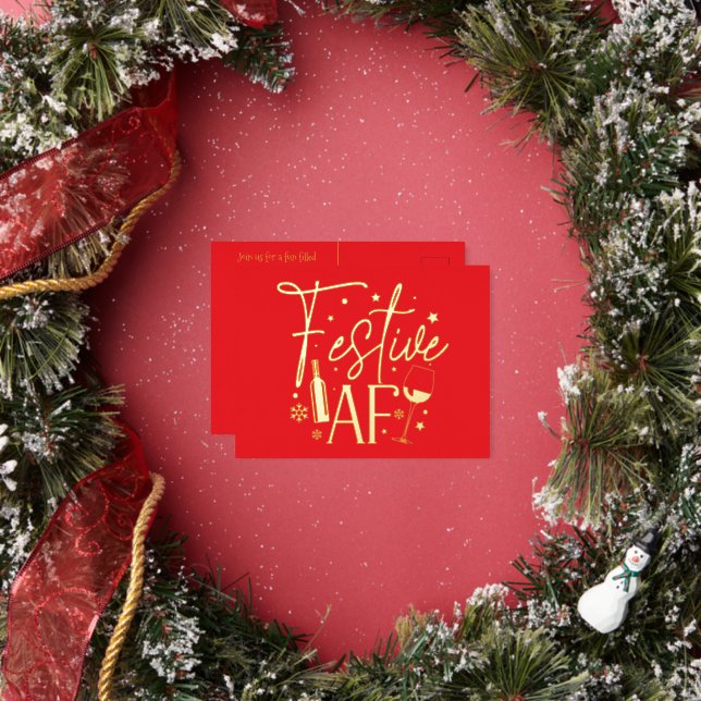 Festive AF Christmas Party Invitation Red Gold (Insitu)