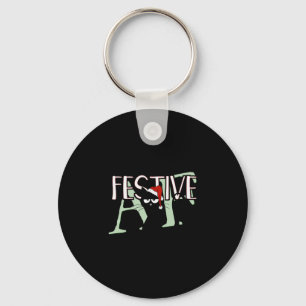 Festive Af Ironic Sarcastic Merry Christmas Cat Pr Keychain