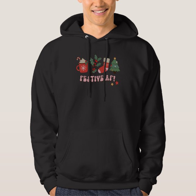 Festive AF Retro Groovy Christmas Christmas Hoodie (Front)