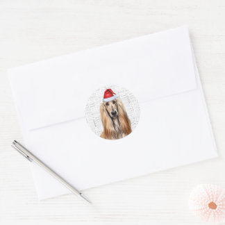 Festive Afghan Hound Dog Woof Word Art Christmas Classic Round Sticker