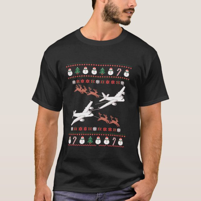 Festive Airplane Reindeer Ugly Christmas Sweater P (Front)