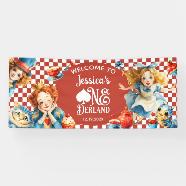 Festive Alice in ONEDERLAND 1st Birthday WELCOME Banner (Horizontal)