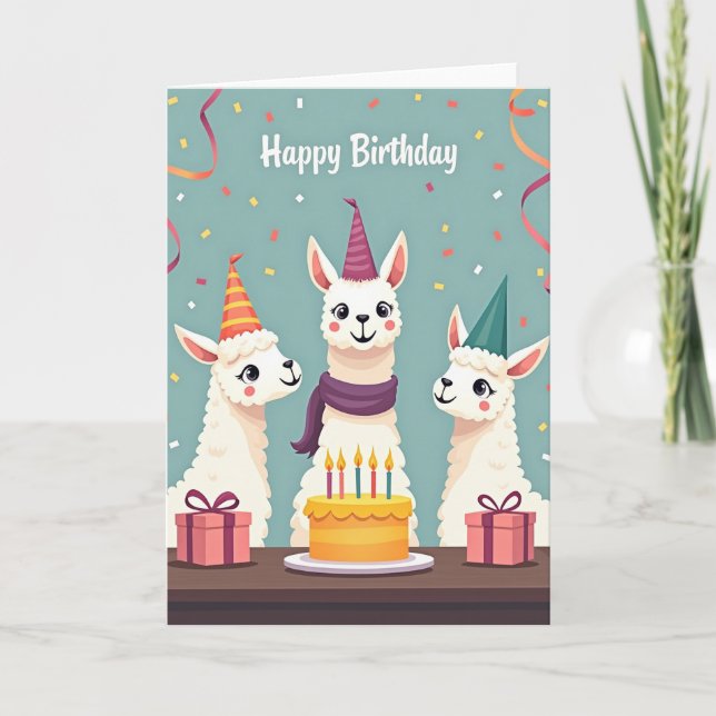 Festive Alpaca Birthday Card (Front)