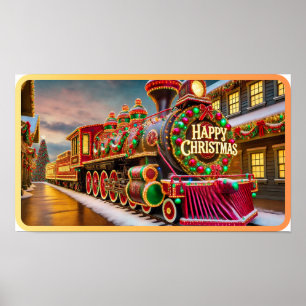 Festive American Christmas Train Poster