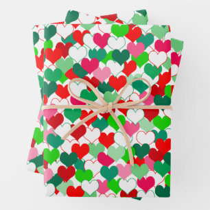 Festive and Colorful Christmas Hearts Wrapping Paper Sheet