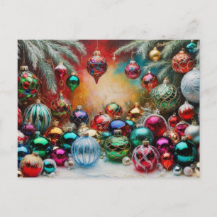 Festive and Colourful Christmas Ornaments Holiday Postcard