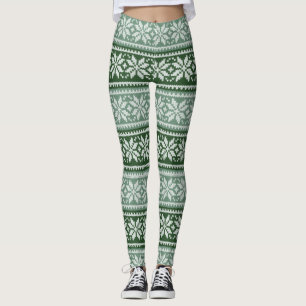 Festive and Cozy Green/White Snowflake Sweater Leggings