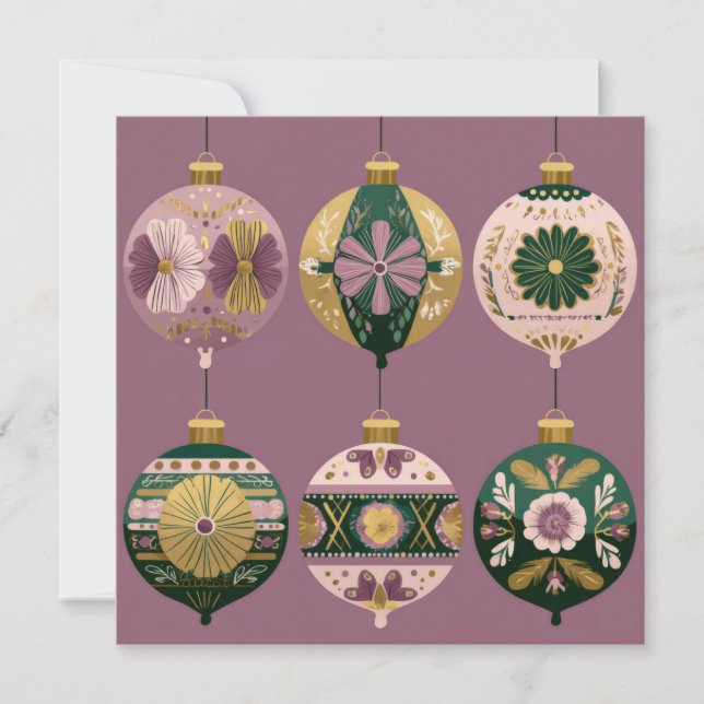 Festive and elegant Christmas Baubles Greeting Card (Front)