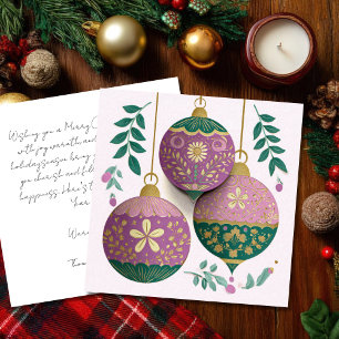 Festive and elegant Christmas Baubles Greeting Card