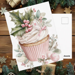 Festive and elegant Pastel Christmas Cupcake Postcard