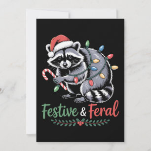 Festive And Feral Christmas Raccoon Candy Cane Invitation