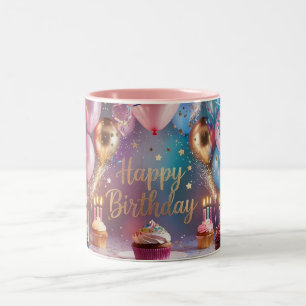Festive and Fun! - Personalized Birthday Celebrate Two-Tone Coffee Mug