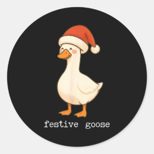 Festive And Mpy Goose Santa Hat Xmas Light Matchin Classic Round Sticker
