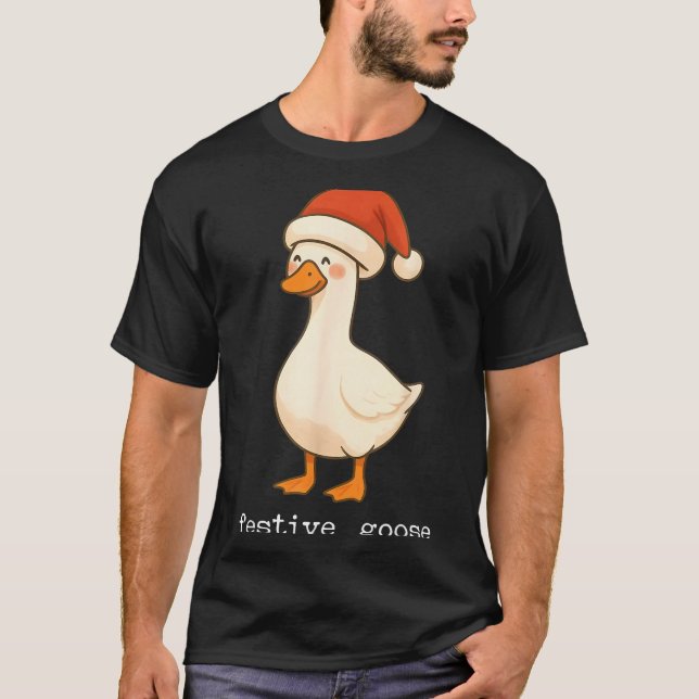 Festive And Mpy Goose Santa Hat Xmas Light Matchin T-Shirt (Front)