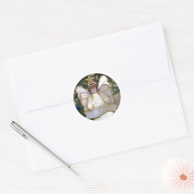 Festive Angel Joy Gold Star Classic Round Sticker (Envelope)