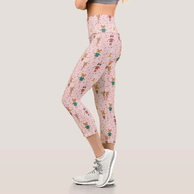 Festive Animal Friends Christmas Pattern Capri Leggings (Left)