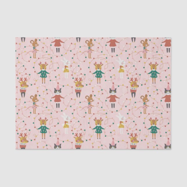 Festive Animal Friends Christmas Pattern Tissue Paper (Front)