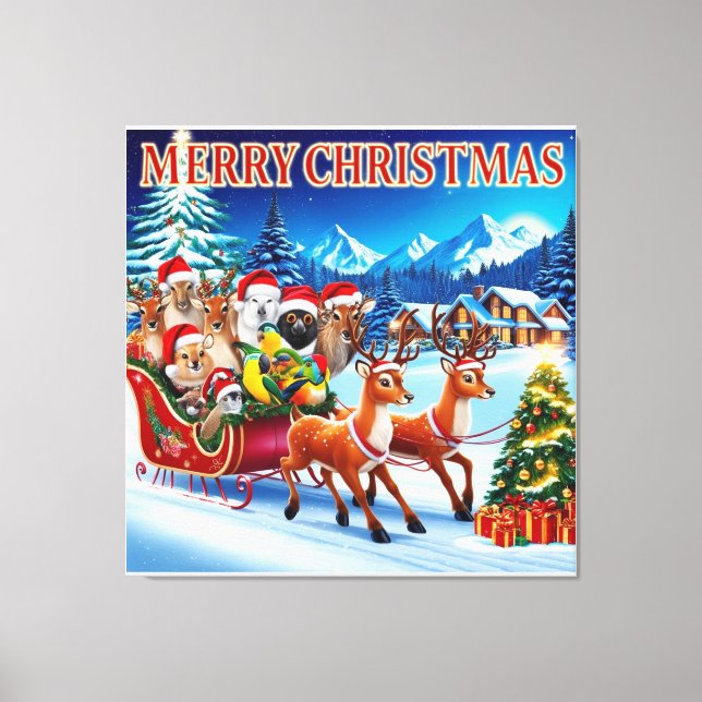 Festive Animals Christmas Canvas Art Design. (Front)