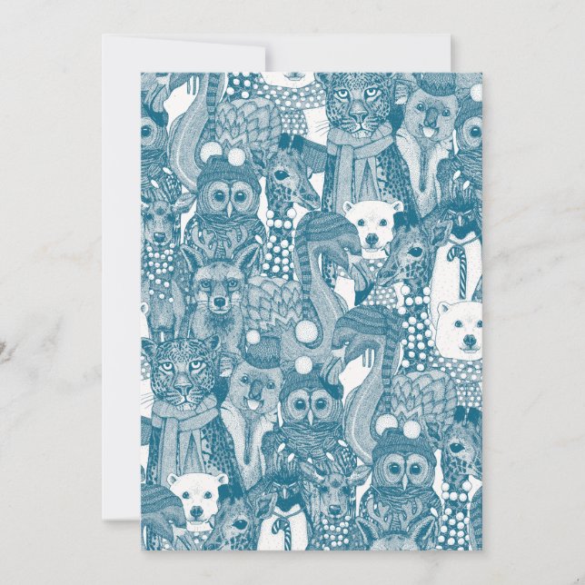 festive animals peacock blue holiday card (Front)