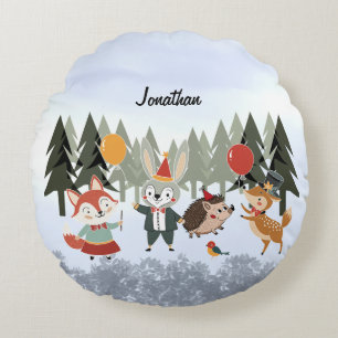 Festive animals round pillow