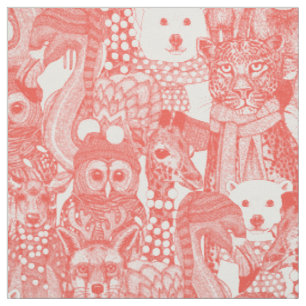 festive animals soft red fabric