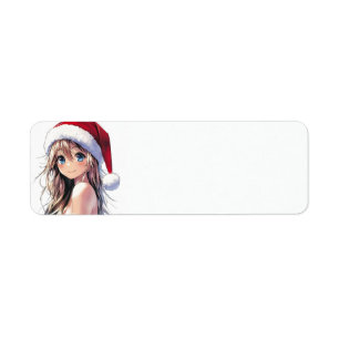 Festive Anime Girl Santa Hat avec yeux bleu clair