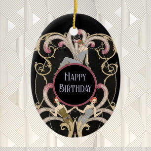 Festive Art Deco Birthday Ceramic Ornament