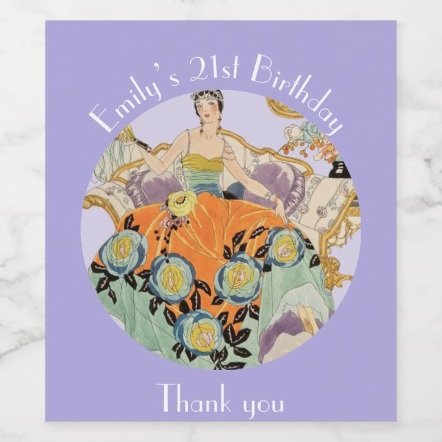 Festive Art Deco Lady Wine Label (Single Label)