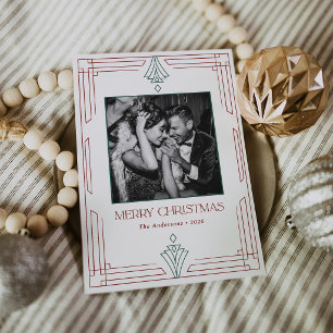 Festive Art Deco   Modern Photo Christmas Holiday Card