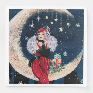 Festive art deco retro vintage Christmas lady Napkin