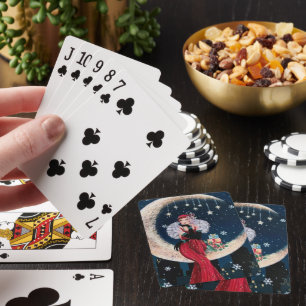 Festive art deco retro vintage Christmas lady Playing Cards