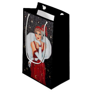 Festive art deco retro vintage Christmas lady Small Gift Bag