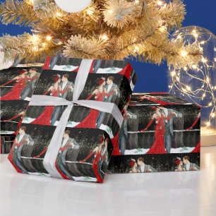 Festive art deco retro vintage couple wrapping paper