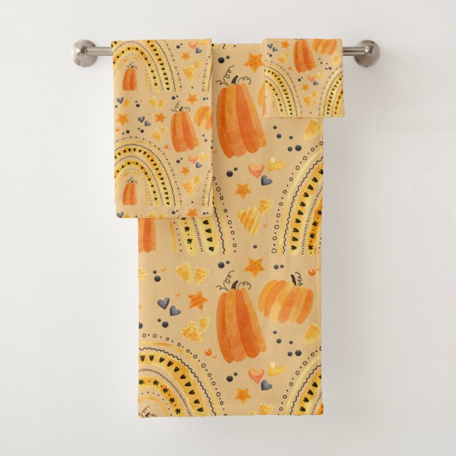Festive Autumn Boho Rainbow Bath Towel Set (Insitu)
