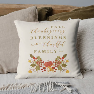 Festive Autumn Watercolor Foliage Throw Pillow
