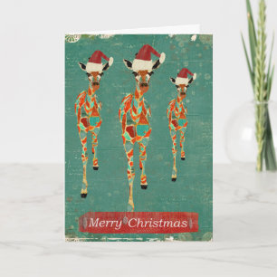 Festive Azure & Amber Giraffes  Christmas Card