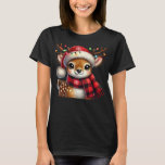 Festive Baby Deer with Christmas Lights and Santa  T-Shirt<br><div class="desc">The "Festive Baby Deer with Christmas Lights and Santa Hat" design is perfect for adding a touch of holiday magic to your collection. Featuring a cute baby deer adorned with a Santa hat,  cozy scarf,  and twinkling festive lights,  this design captures the joy and charm of the Christmas season.</div>