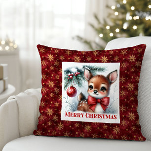Festive Baby Fawn Winter Scene Kids Room Decor   Throw Pillow