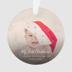 Festive Baby First Christmas 2 Photos Personalized Ornament