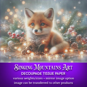 Festive Baby Fox Holiday Lights Decoupage Tissue Paper