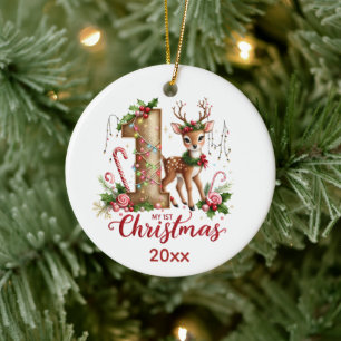 Festive baby's first add name Christmas Ceramic Ornament