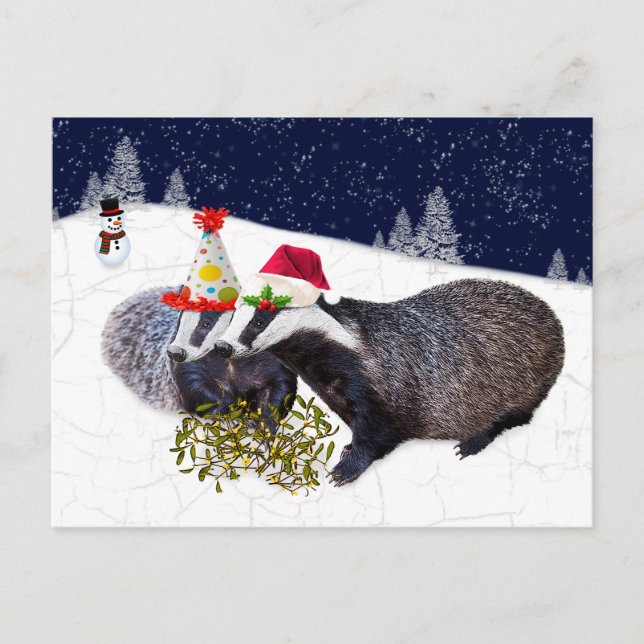 Festive Badgers Postcard (Front)