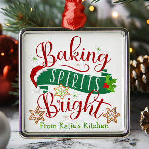 Festive Baking Spirits Bright Custom Christmas Metal Ornament