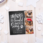 Festive Barks | Square Holiday Pet Photo Card<br><div class="desc">Cute whimsical holiday photo card in a unique square shape features three favourite pet photos in a collage layout. "Bark! The herald angels sing" appears to the left in white hand lettered typography on a chalkboard background accented with a dog paw print illustration. Personalize with your custom greeting and names...</div>