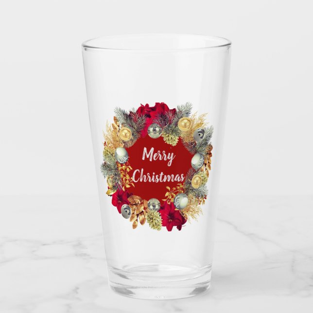 Festive Barware Christmas Wreath Glass Tumbler (Front)