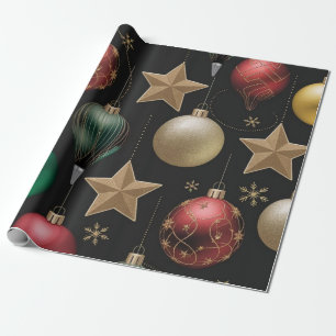 Festive Baubles and Stars in Classic Holiday Style Wrapping Paper