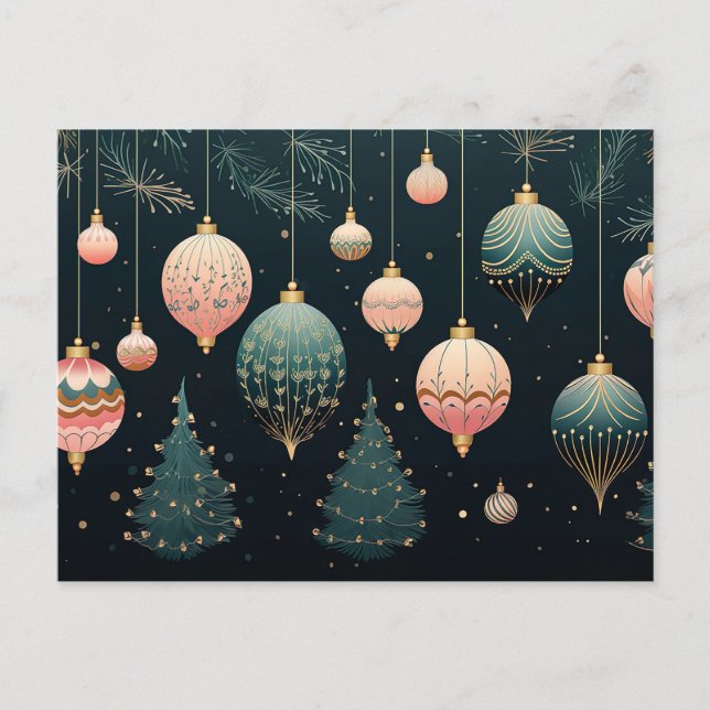 Festive Baubles Christmas Greeting Card (Front)